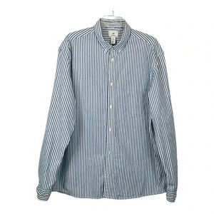 H & M REGULAR‎ FIT OXFORD COTTON BUTTON DOWN BLUE WHITE STRIPED MEN'S SIZE XL
